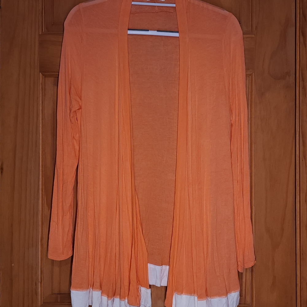 3/$20 Ginger G Vibrant Salmon Cardigan with White Accents